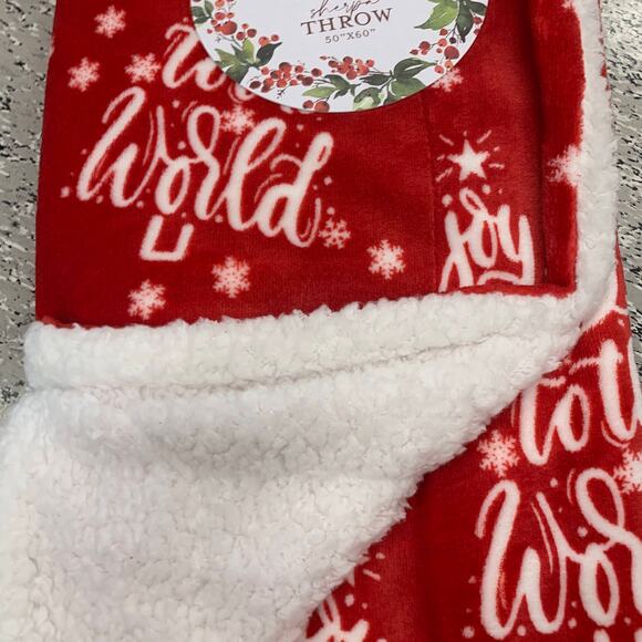 Holly Loft Christmas Holiday Plush Sherpa Throw Blanket Red Joy to the World NEW - Picture 5 of 10